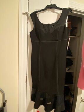 Aidan Mattox Black Sleeveless Midi Dress with Ruffle Hem Detail